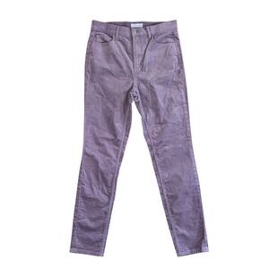 LOFT Velvet Pants Women 6 28 Purple Skinny High Rise Textured Casual Jeans